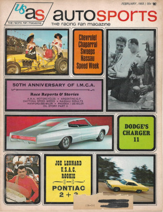 AUTO SPORTS 1965 FEB - USAS RACING FAN MAGAZINE, DODGE CHARGER II, PONTIAC 2+2